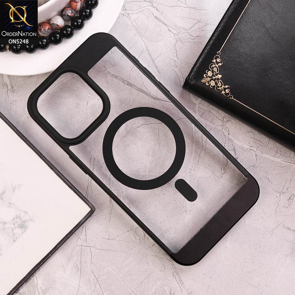 iPhone 16 Pro Max Cover - Black - New Clear Transparent Back Magsafe Candy Color Soft Borders Case - Futurestore.pk