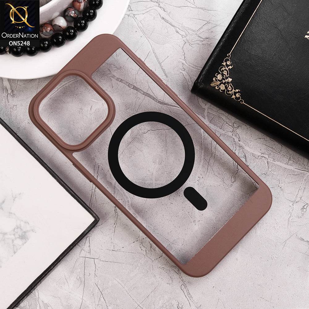 iPhone 16 Pro Max Cover - Brown - New Clear Transparent Back Magsafe Candy Color Soft Borders Case - Futurestore.pk