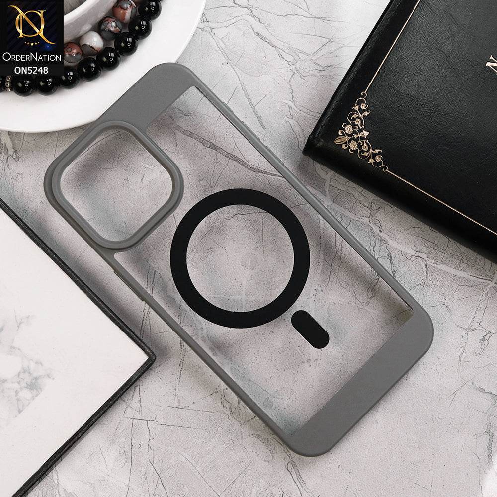 iPhone 16 Pro Max Cover - Gray - New Clear Transparent Back Magsafe Candy Color Soft Borders Case - Futurestore.pk