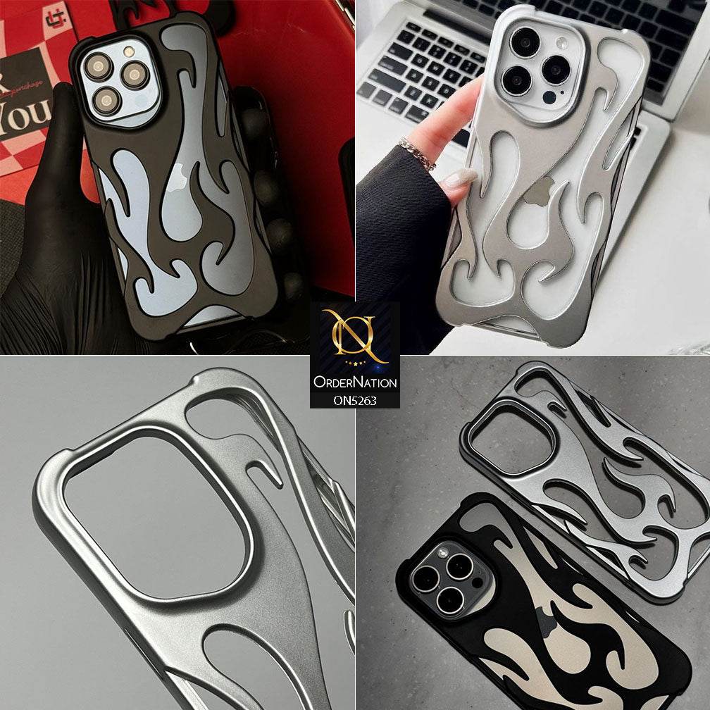 iPhone 16 Pro Max Cover - Silver - Matte Color 3D Flame Series Flexible Soft Case