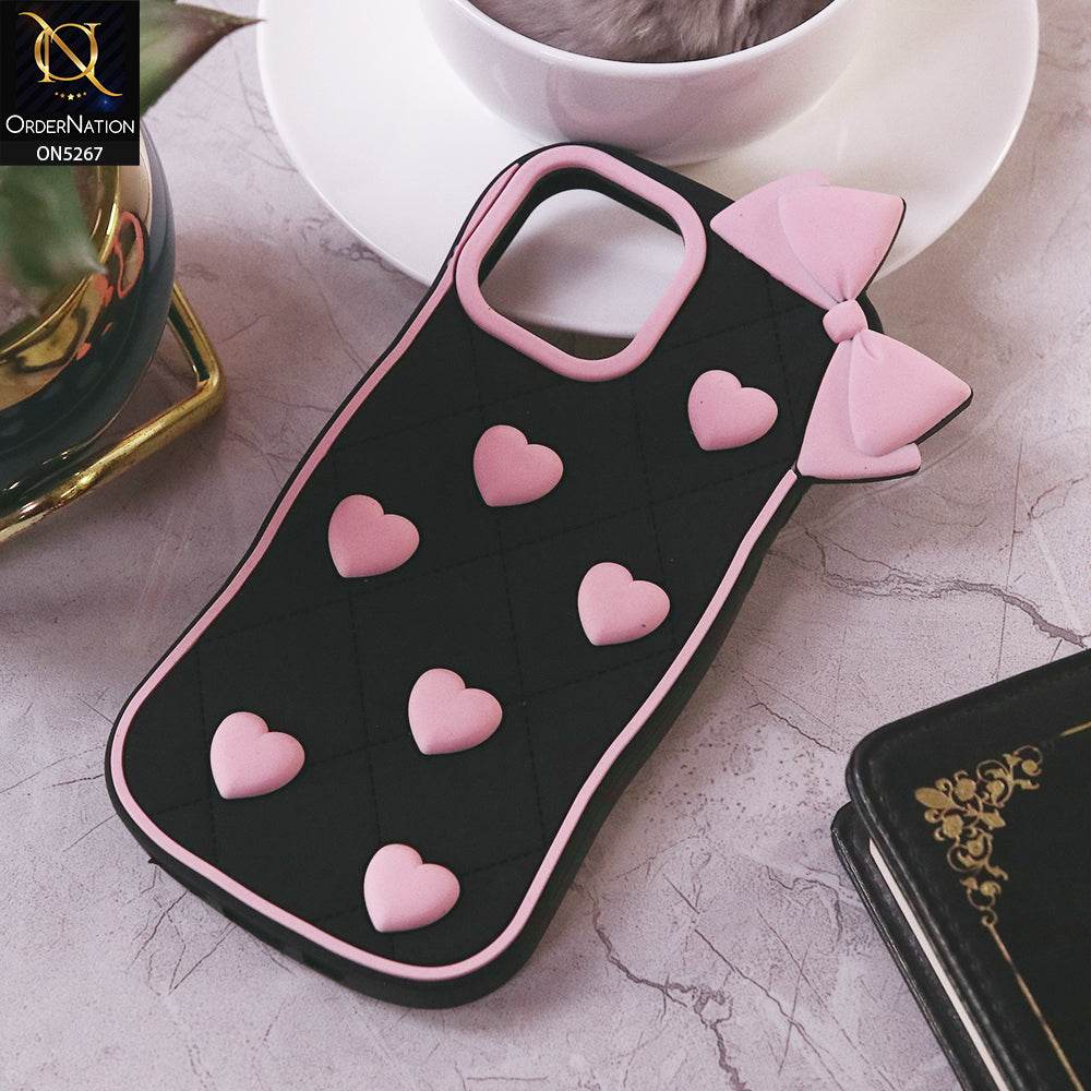 iPhone 11 Cover - Pink - 3D Pink Heart with Bow-Knot Design Soft Protective Case - Futurestore.pk