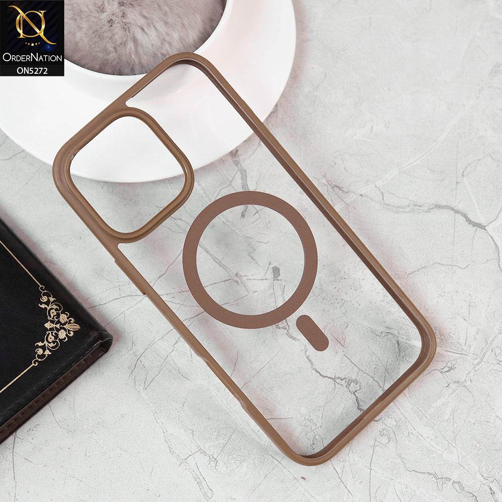 iPhone 16 Pro Max Cover - Desert Titanium - New Clear Transparent Back Magnetic Magsafe Candy Color Soft Borders Case - Futurestore.pk