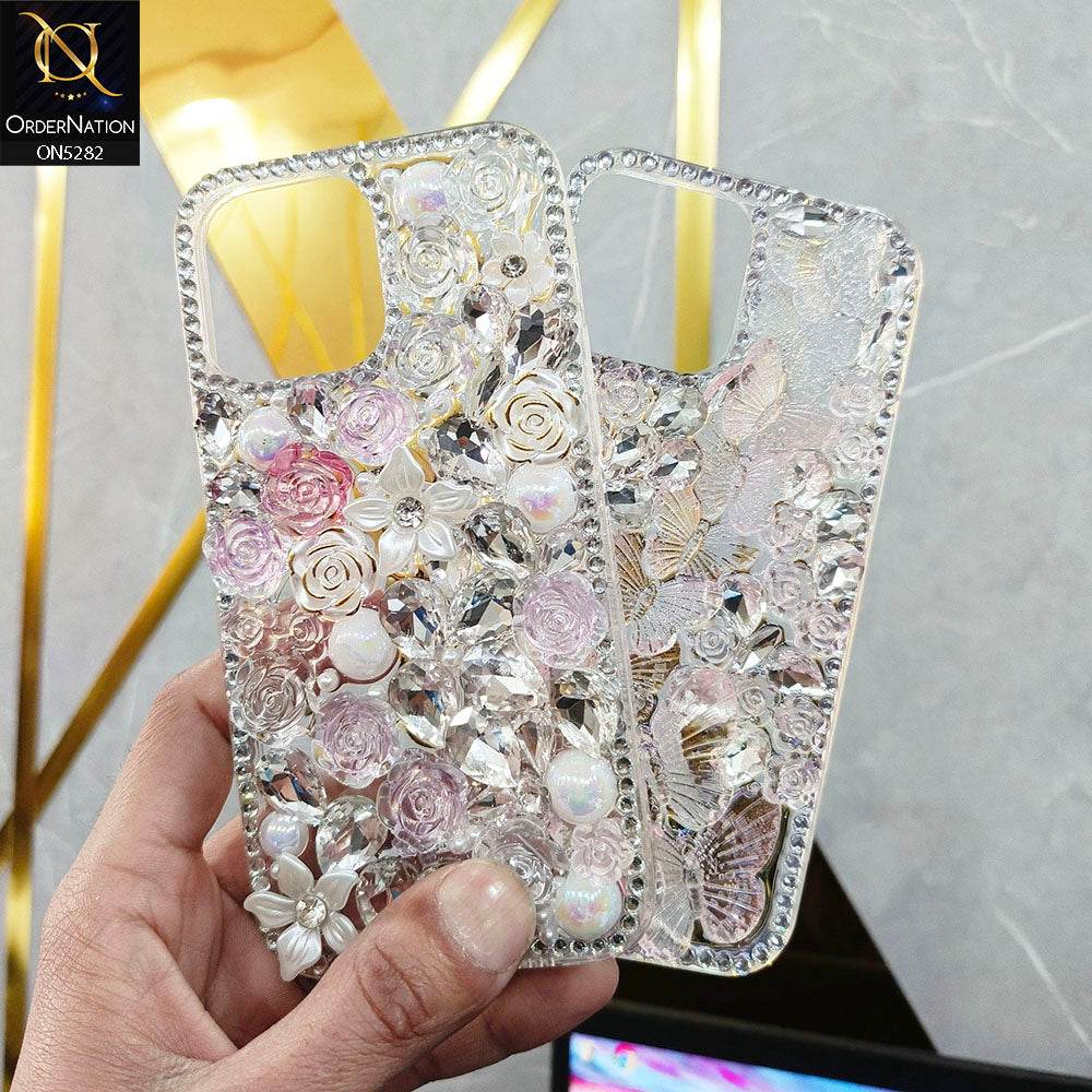 iPhone 13 Cover - Design 1 - Cute 3D Flowers Butterfly Shiny Rhinestones Soft Border Case - Futurestore.pk