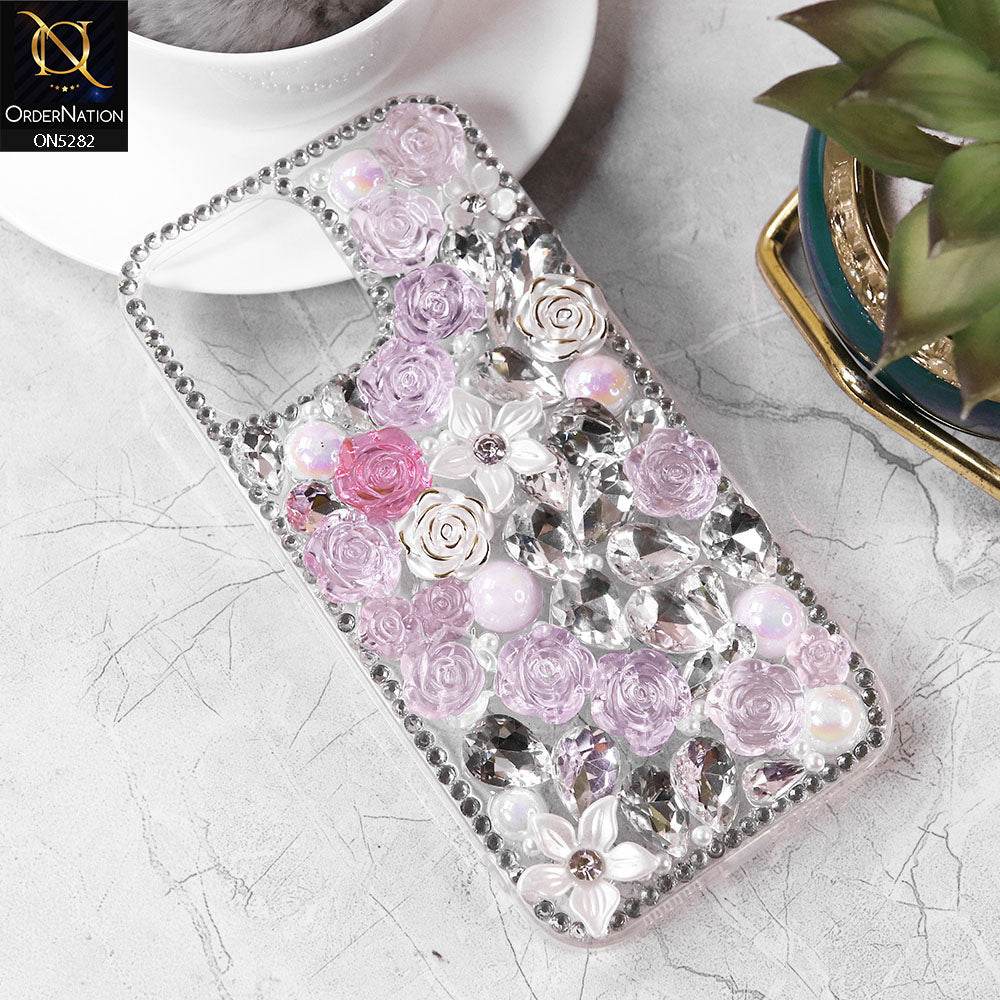 iPhone 13 Cover - Design 1 - Cute 3D Flowers Butterfly Shiny Rhinestones Soft Border Case - Futurestore.pk