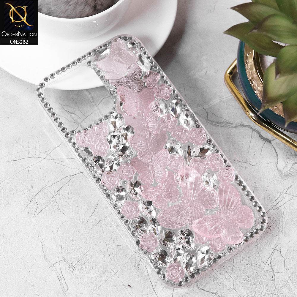 iPhone 13 Cover - Design 2 - Cute 3D Flowers Butterfly Shiny Rhinestones Soft Border Case - Futurestore.pk