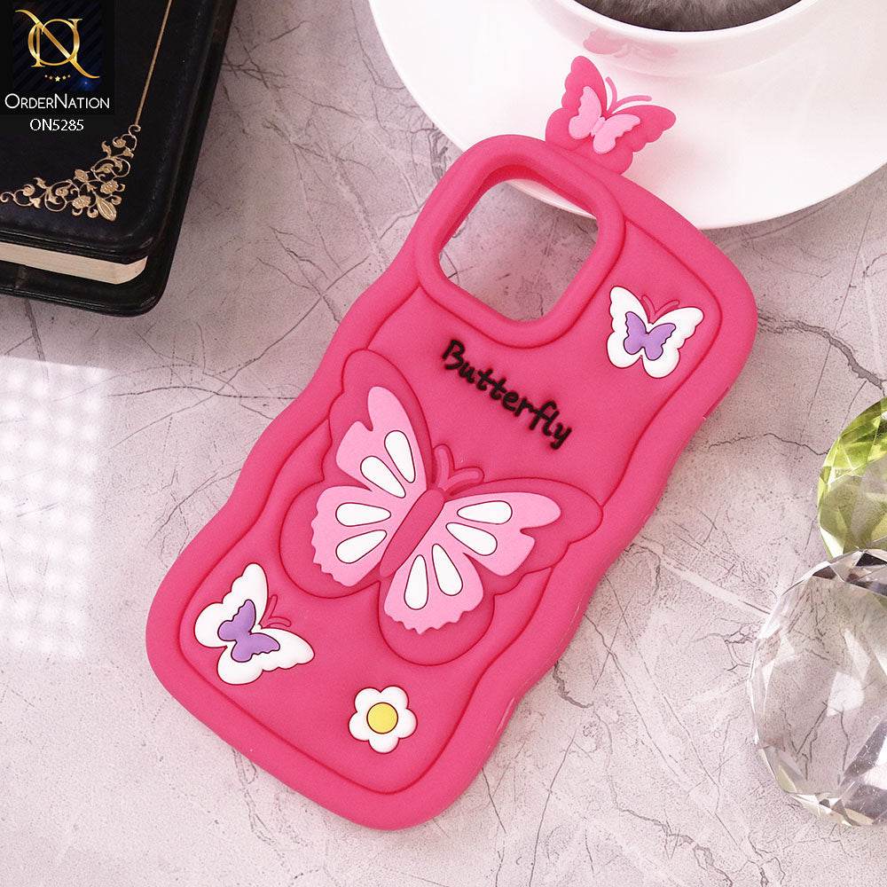 iPhone 11 Cover - Dark Pink - Cute 3D Butterfly Cartoon Soft Case - Futurestore.pk