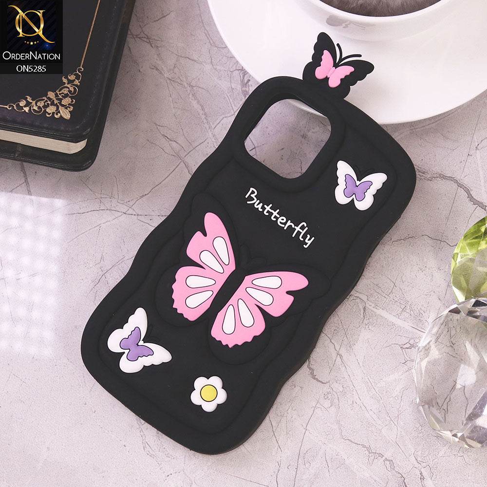 iPhone 13 Cover - Black - Cute 3D Butterfly Cartoon Soft Case - Futurestore.pk