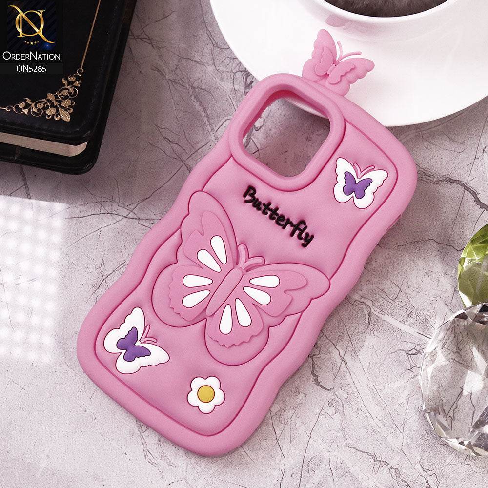 iPhone 13 Cover - Light Pink - Cute 3D Butterfly Cartoon Soft Case - Futurestore.pk