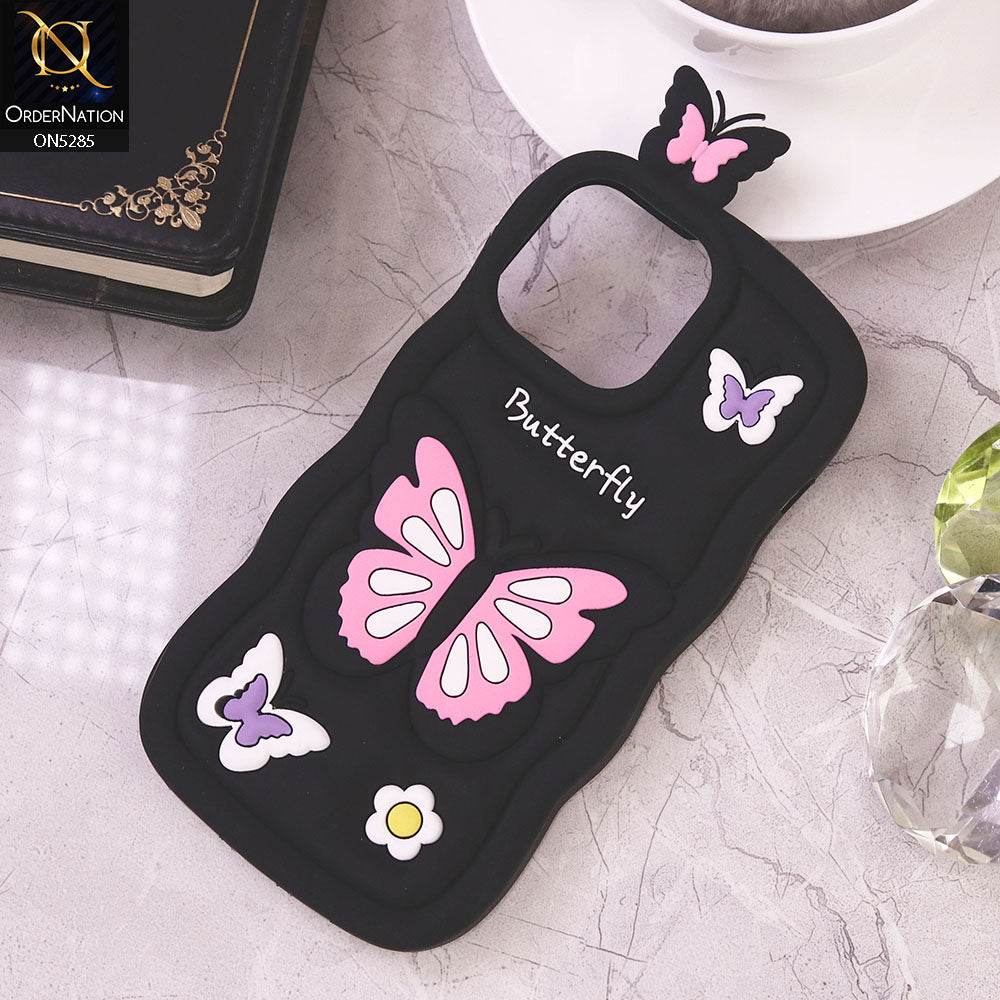 iPhone 16 Pro Max Cover - Black - Cute 3D Butterfly Cartoon Soft Case - Futurestore.pk