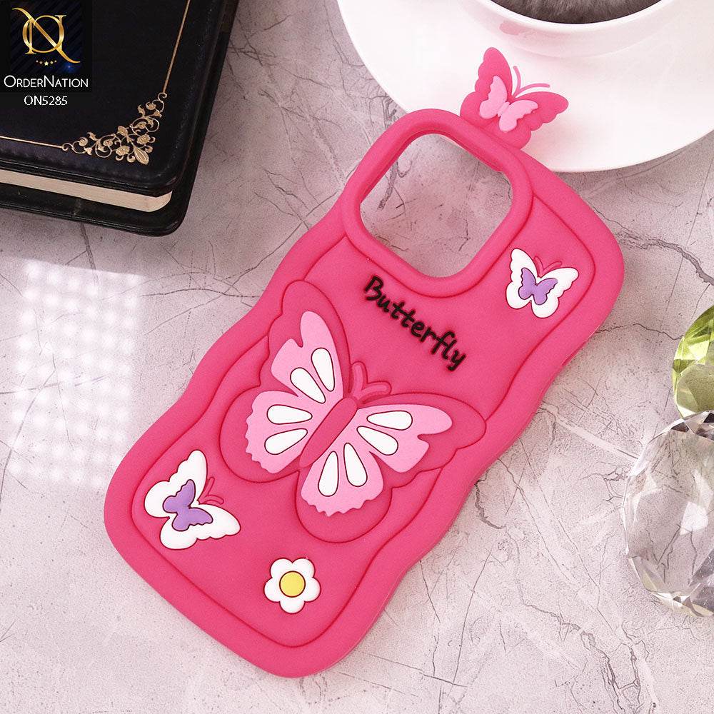 iPhone 16 Pro Max Cover - Dark Pink - Cute 3D Butterfly Cartoon Soft Case - Futurestore.pk