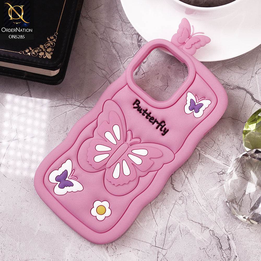iPhone 16 Pro Max Cover - Light Pink - Cute 3D Butterfly Cartoon Soft Case - Futurestore.pk