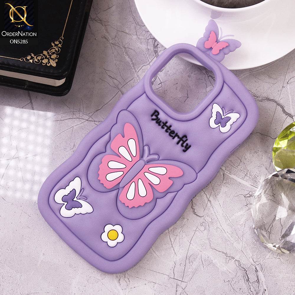 iPhone 16 Pro Max Cover - Purple - Cute 3D Butterfly Cartoon Soft Case - Futurestore.pk