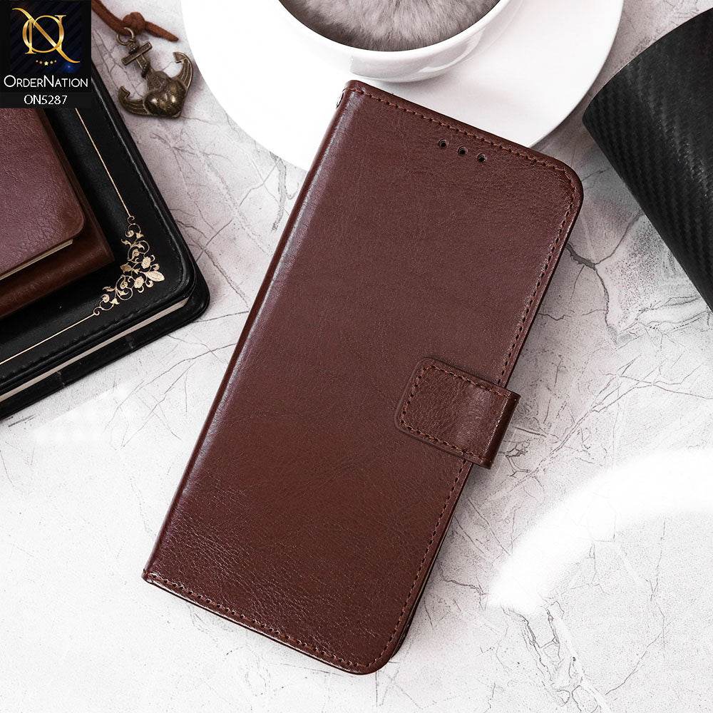 iPhone 13 Cover - Brown - Premium PU Leather Magnetic Flip Book Card Slots Wallet Soft Case - Futurestore.pk