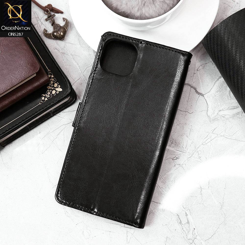 iPhone 13 Cover - Black - Premium PU Leather Magnetic Flip Book Card Slots Wallet Soft Case - Futurestore.pk