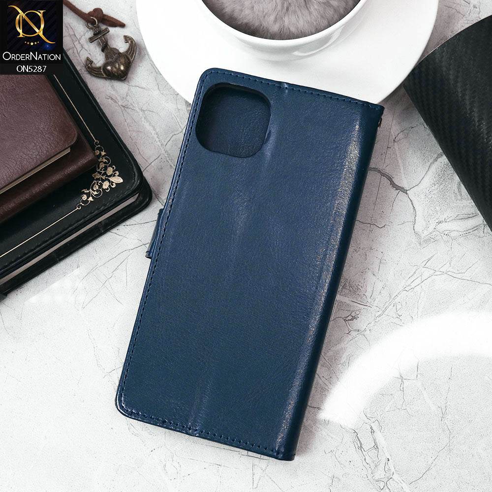 iPhone 13 Cover - Blue - Premium PU Leather Magnetic Flip Book Card Slots Wallet Soft Case - Futurestore.pk