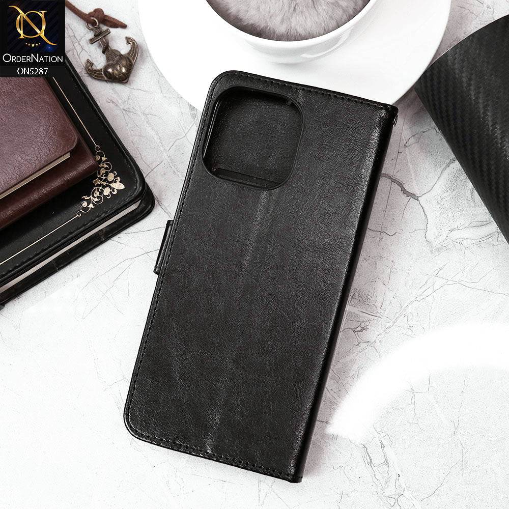 iPhone 16 Pro Max Cover - Black - Premium PU Leather Magnetic Flip Book Card Slots Wallet Soft Case - Futurestore.pk