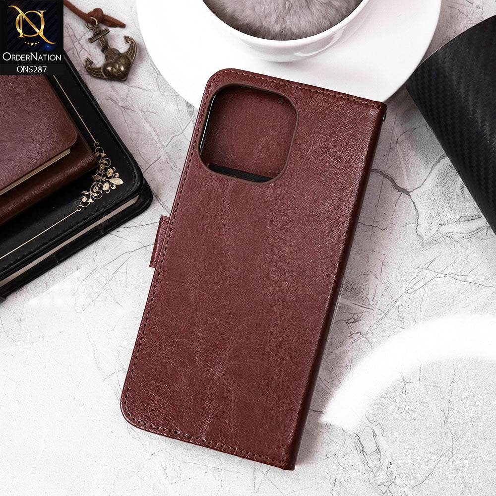 iPhone 16 Pro Max Cover - Brown - Premium PU Leather Magnetic Flip Book Card Slots Wallet Soft Case - Futurestore.pk