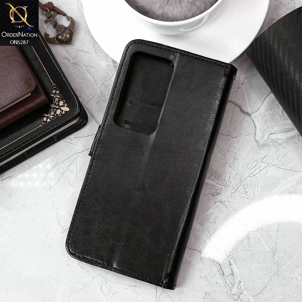 Vivo V30 Cover - Black - Premium PU Leather Magnetic Flip Book Card Slots Wallet Soft Case - Futurestore.pk