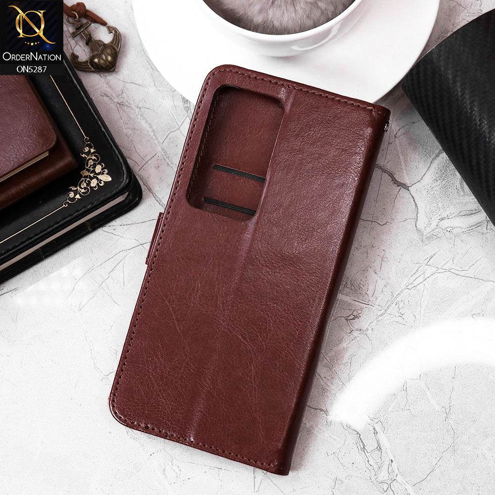 Vivo V30 Cover - Brown - Premium PU Leather Magnetic Flip Book Card Slots Wallet Soft Case - Futurestore.pk