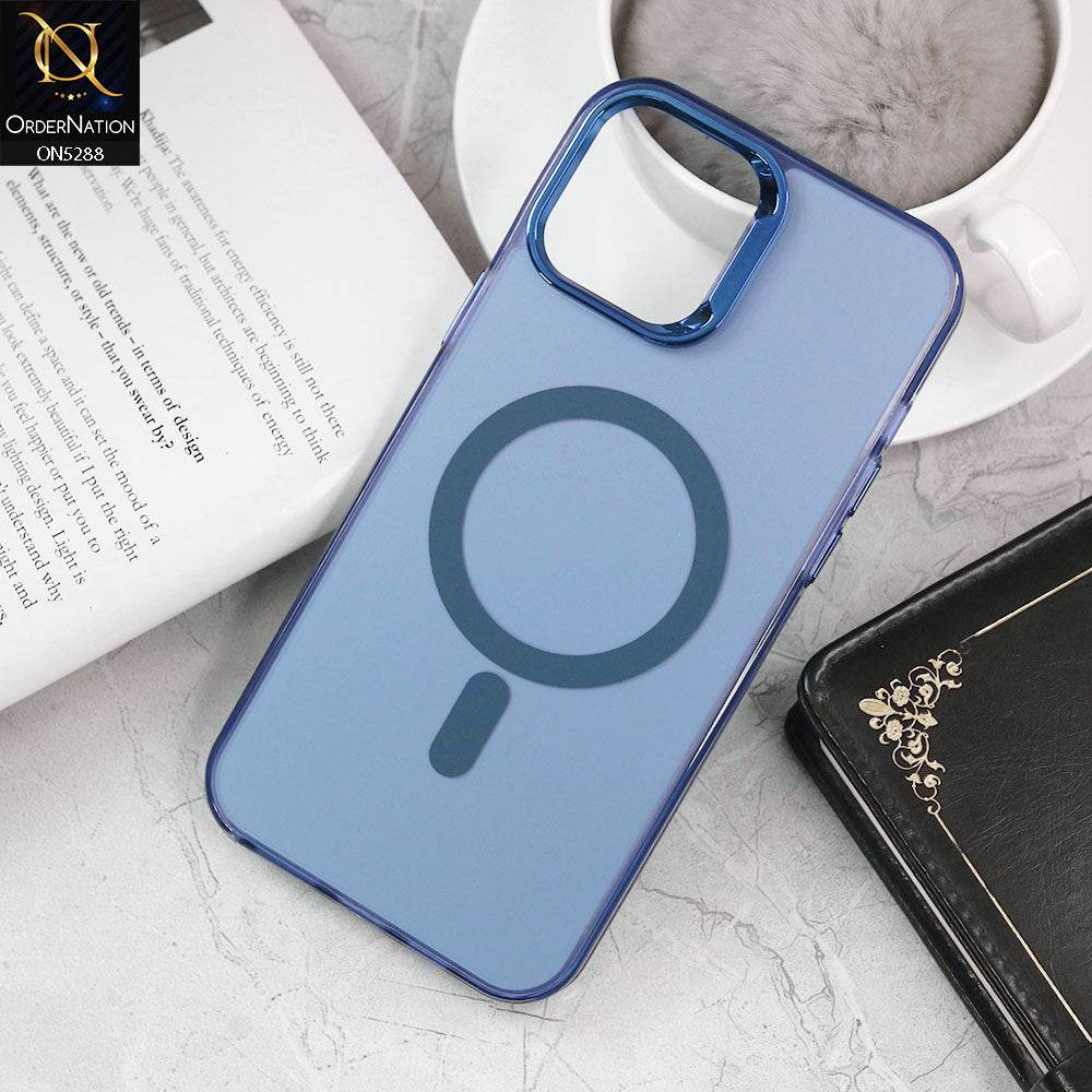 iPhone 11 Cover - Blue - Luxury Alloy Back Plate Electroplating Camera Ring Magnetic Magsafe Soft Borders Matte Shiny Protective Case - Futurestore.pk