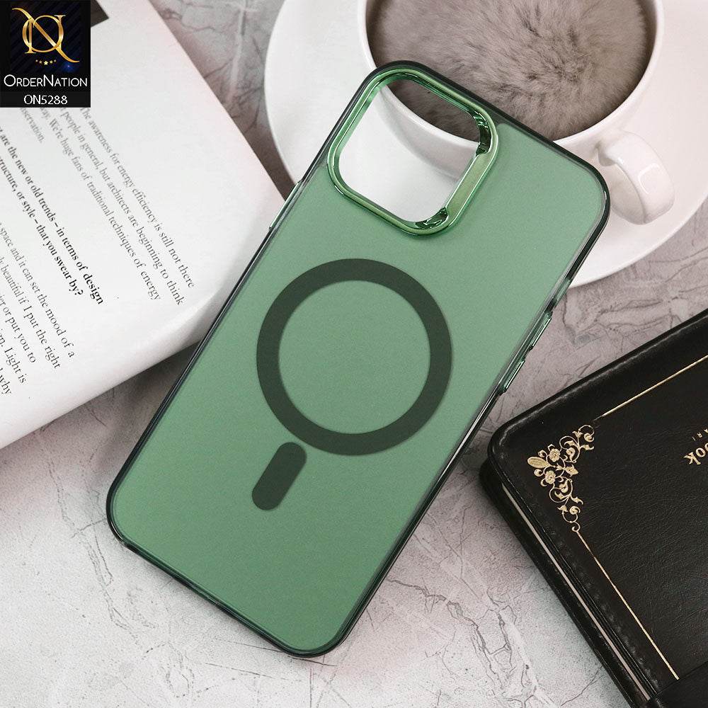 iPhone 11 Cover - Green - Luxury Alloy Back Plate Electroplating Camera Ring Magnetic Magsafe Soft Borders Matte Shiny Protective Case - Futurestore.pk