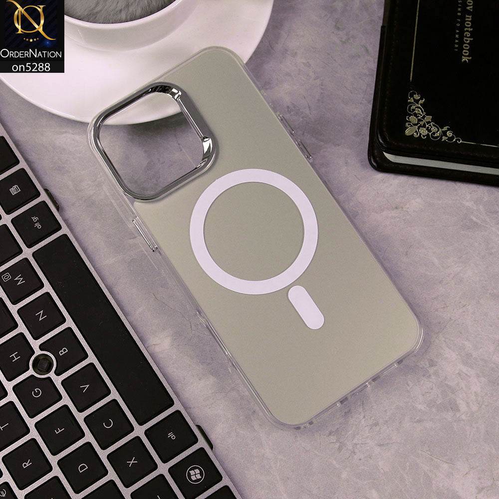 IPhone 16 Pro Max Cover - White - Luxury Alloy Back Plate Electroplating Camera Ring Magnetic Magsafe Soft Borders Matte Shiny Protective Case - Futurestore.pk