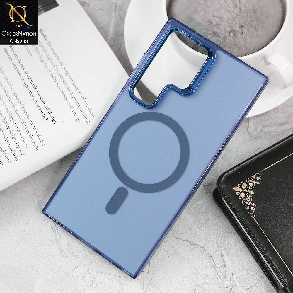 Samsung Galaxy S24 Ultra Cover - Blue - Luxury Alloy Back Plate Electroplating Camera Ring Magnetic Magsafe Soft Borders Matte Shiny Protective Case - Futurestore.pk