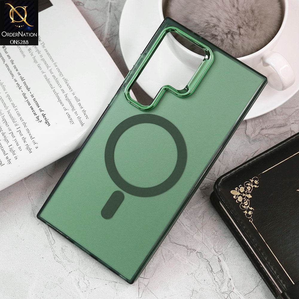 Samsung Galaxy S24 Ultra Cover - Green - Luxury Alloy Back Plate Electroplating Camera Ring Magnetic Magsafe Soft Borders Matte Shiny Protective Case - Futurestore.pk