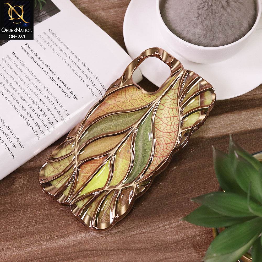 iPhone 11 Cover - Golden - Luxury 3D Colorful Maple Leaf Electroplatiang Wavy Soft Border Case - Futurestore.pk