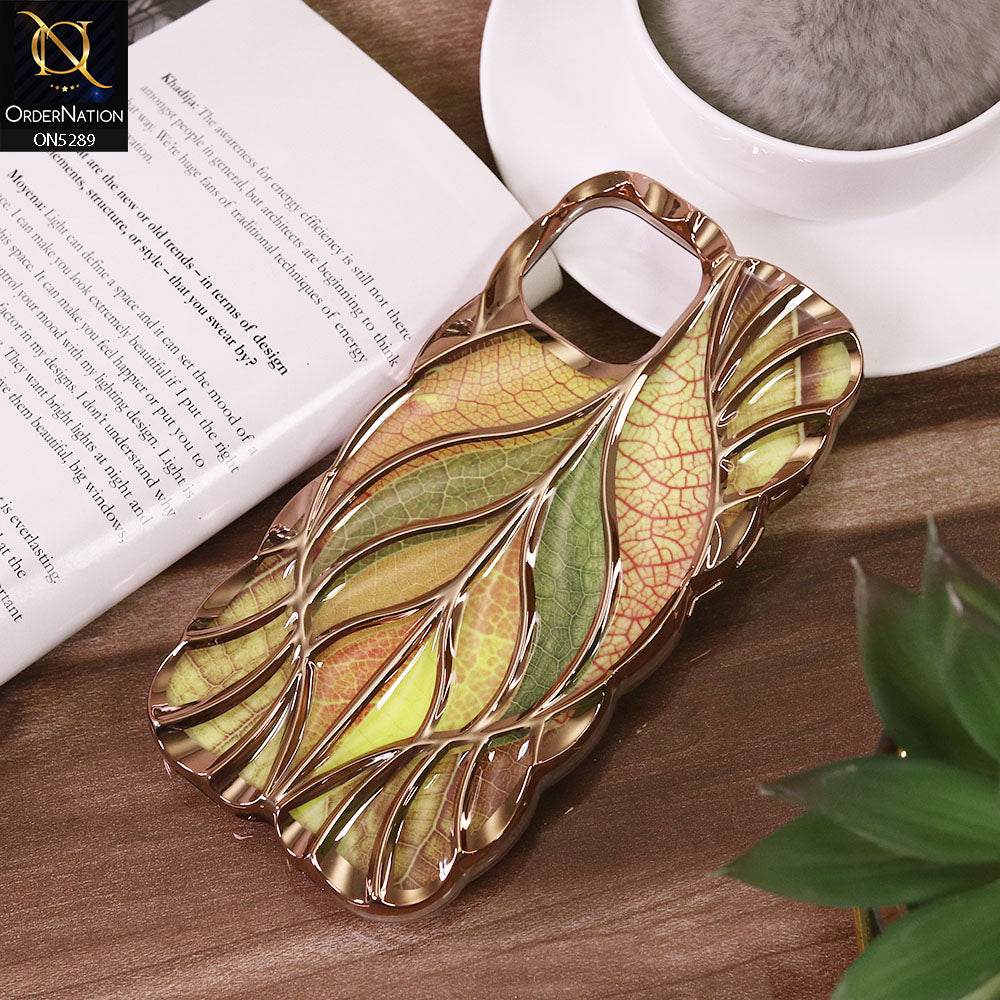 iPhone 13 Cover - Golden - Luxury 3D Colorful Maple Leaf Electroplatiang Wavy Soft Border Case - Futurestore.pk