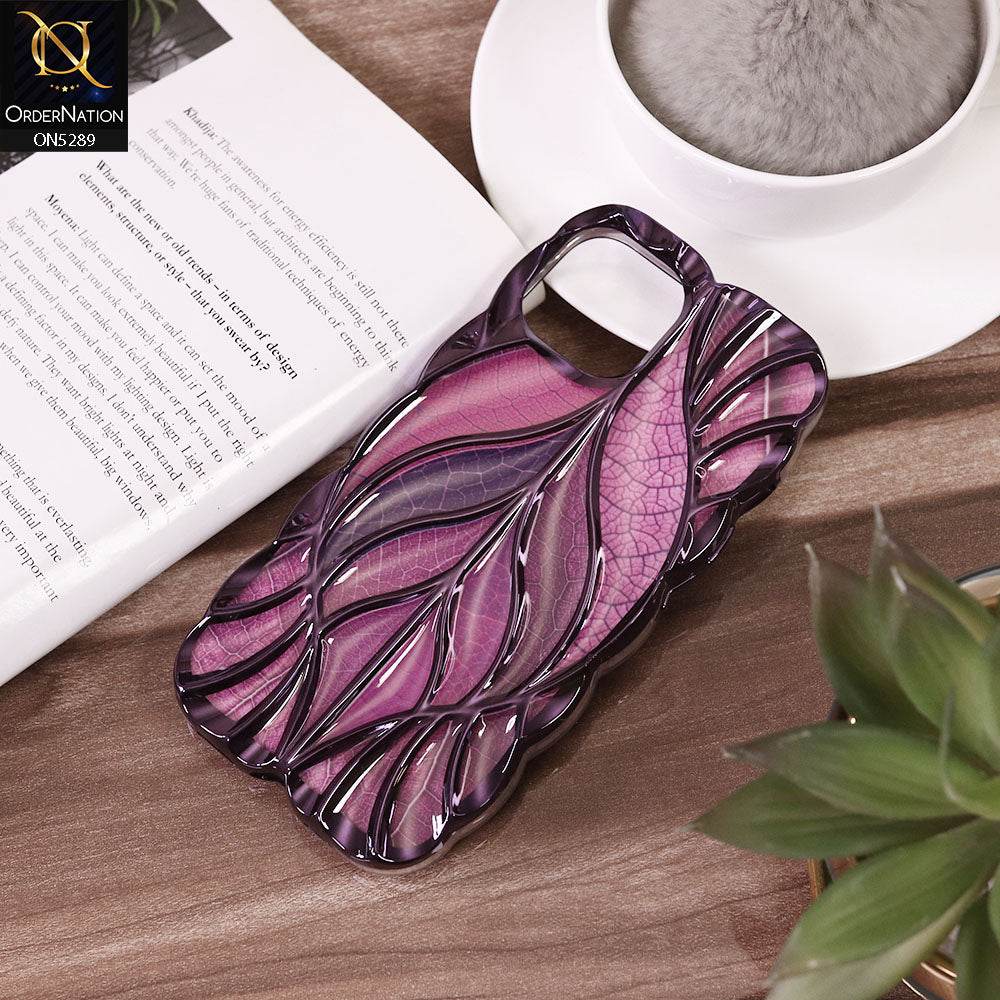 iPhone 13 Cover - Purple - Luxury 3D Colorful Maple Leaf Electroplatiang Wavy Soft Border Case - Futurestore.pk