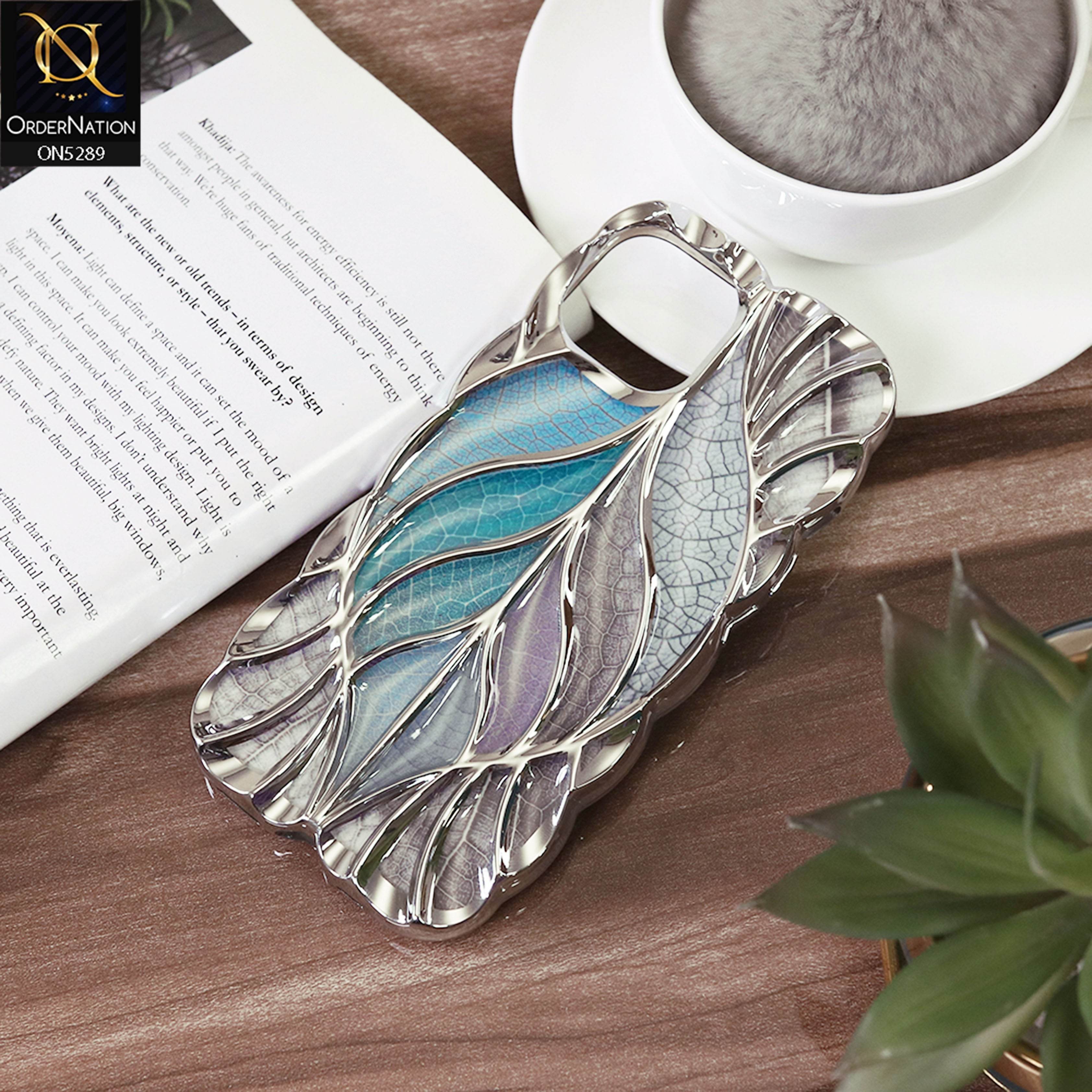 iPhone 13 Cover - Sea Green - Luxury 3D Colorful Maple Leaf Electroplatiang Wavy Soft Border Case - Futurestore.pk