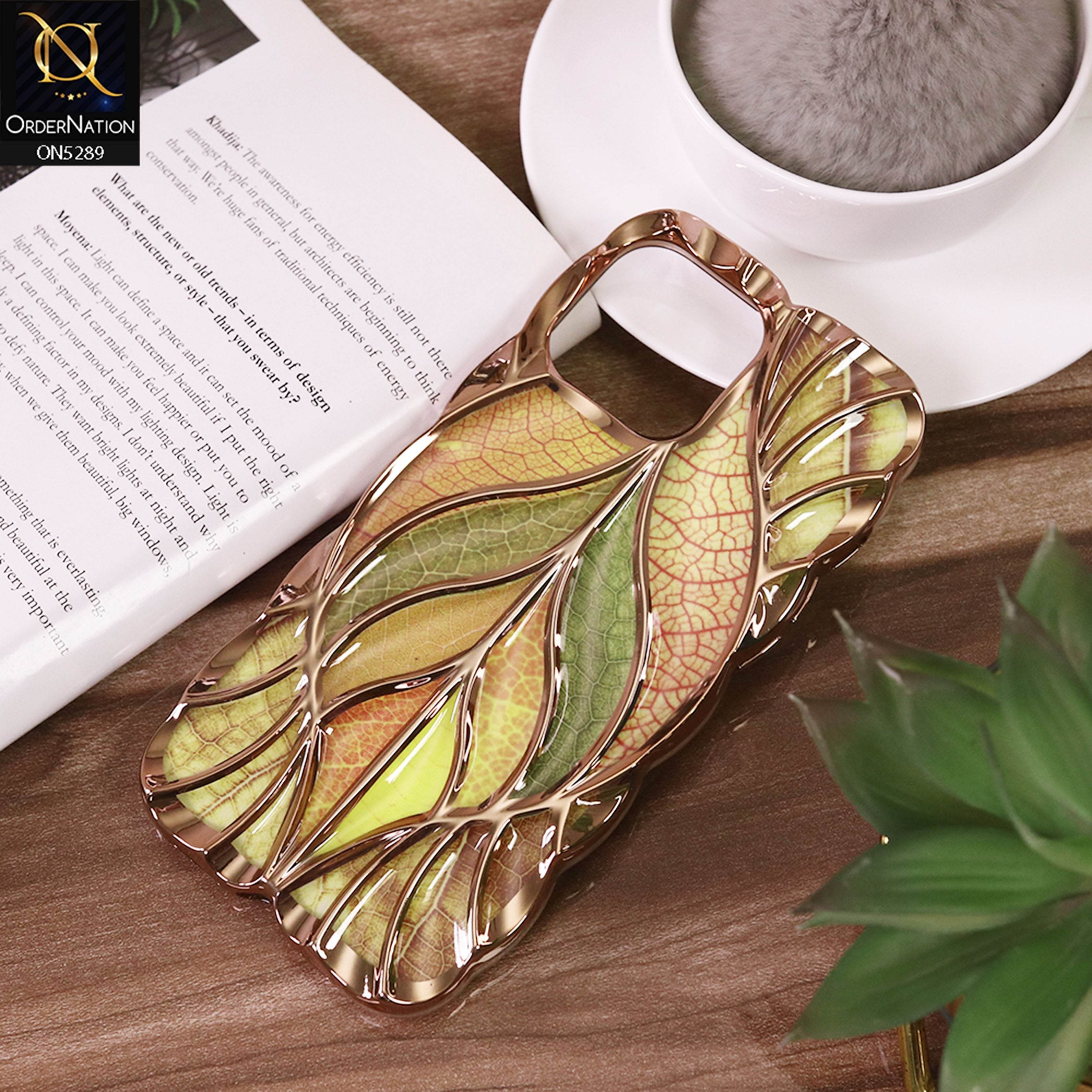 iPhone 16 Pro Max Cover - Golden - Luxury 3D Colorful Maple Leaf Electroplatiang Wavy Soft Border Case - Futurestore.pk