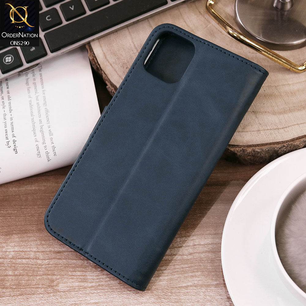 iPhone 11 Cover - Blue - Premium Business Series Magnetic Leather Wallet Flip book Card Slots Soft Case - Futurestore.pk