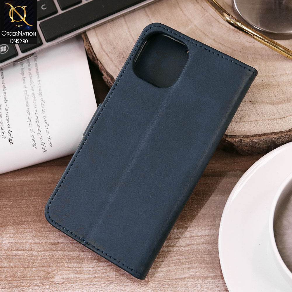 iPhone 13 Cover - Blue - Premium Business Series Magnetic Leather Wallet Flip book Card Slots Soft Case - Futurestore.pk