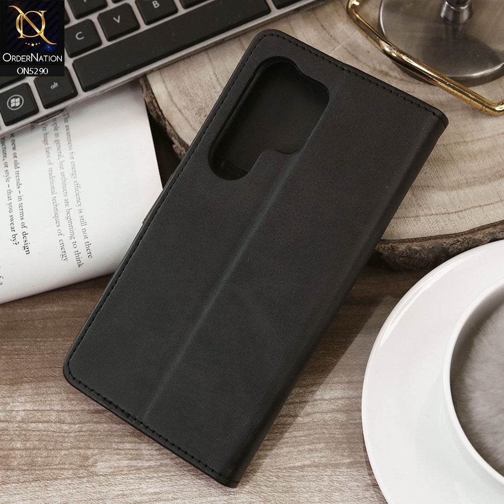 Samsung Galaxy S24 Ultra Cover - Black - Premium Business Series Magnetic Leather Wallet Flip book Card Slots Soft Case - Futurestore.pk