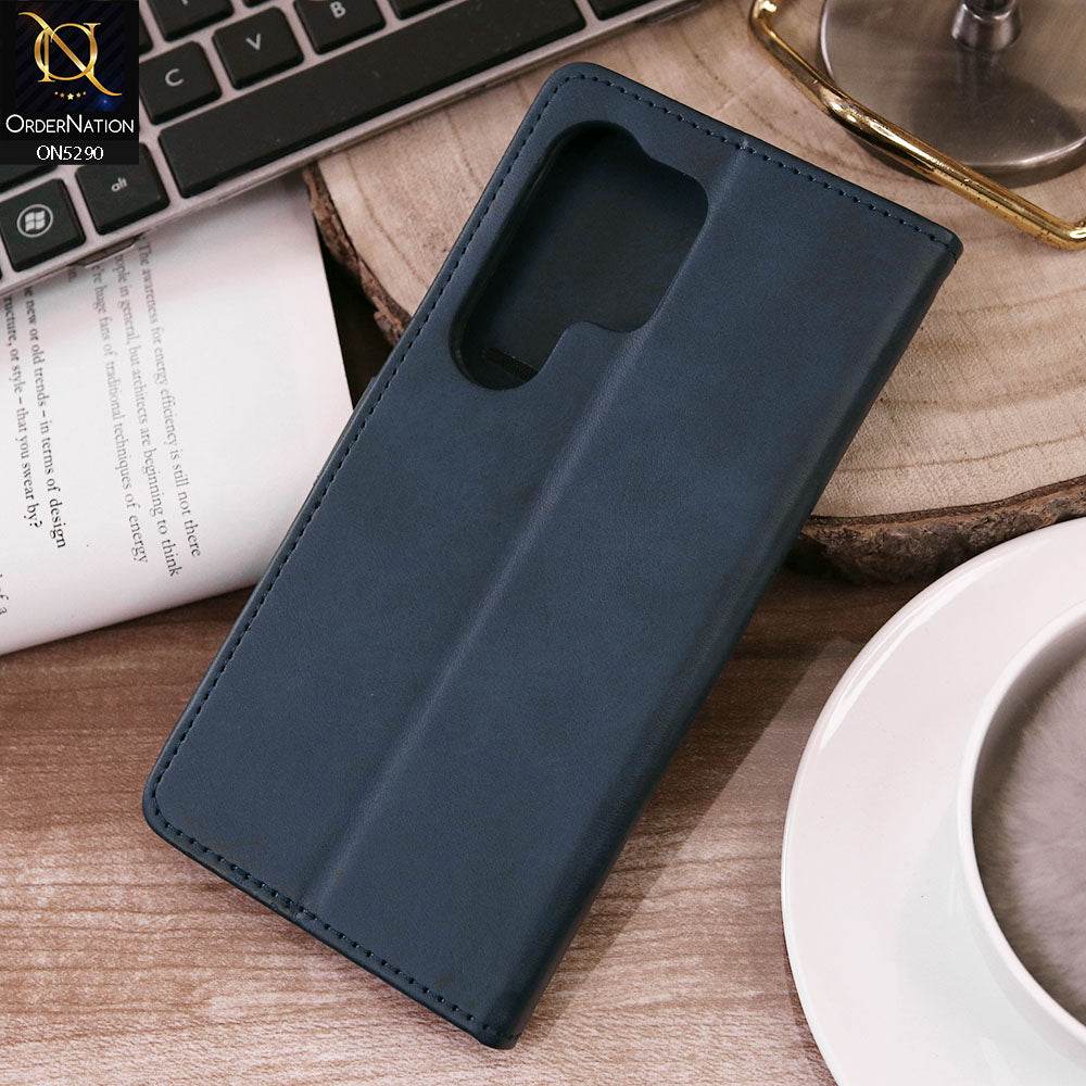Samsung Galaxy S24 Ultra Cover - Blue - Premium Business Series Magnetic Leather Wallet Flip book Card Slots Soft Case - Futurestore.pk