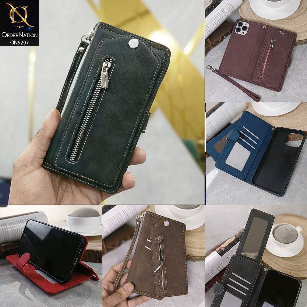 Iphone 13 Cover - Blue - Trendy Premium Leather Flip Book Wallet Card Holder Case With Mirror - Futurestore.pk