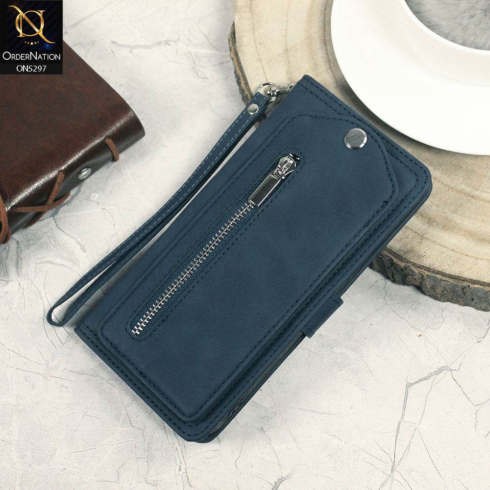 Iphone 13 Cover - Blue - Trendy Premium Leather Flip Book Wallet Card Holder Case With Mirror - Futurestore.pk