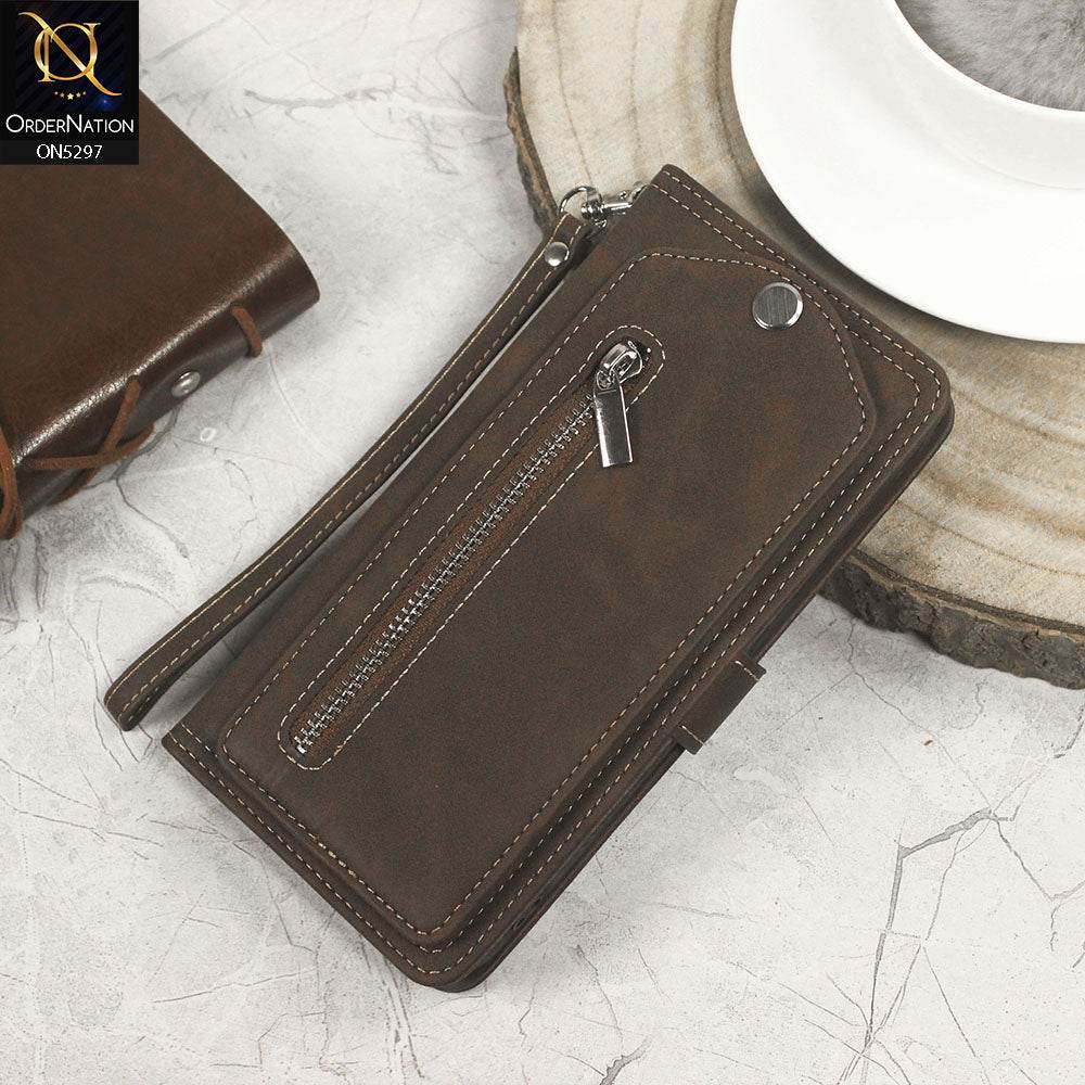 Iphone 11 Cover - Brown - Trendy Premium Leather Flip Book Wallet Card Holder Case With Mirror - Futurestore.pk