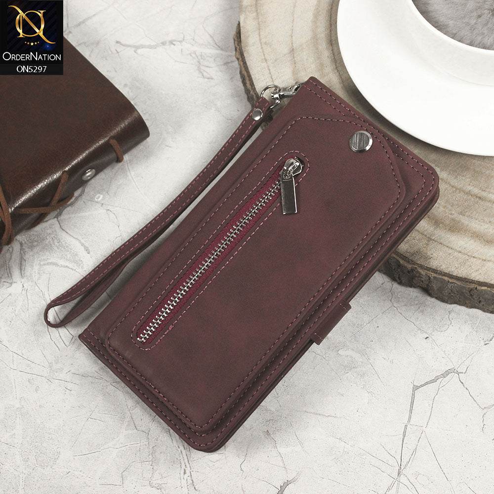 Iphone 13 Cover - Burgundy - Trendy Premium Leather Flip Book Wallet Card Holder Case With Mirror - Futurestore.pk