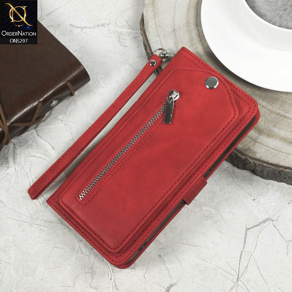 Iphone 13 Cover - Red - Trendy Premium Leather Flip Book Wallet Card Holder Case With Mirror - Futurestore.pk