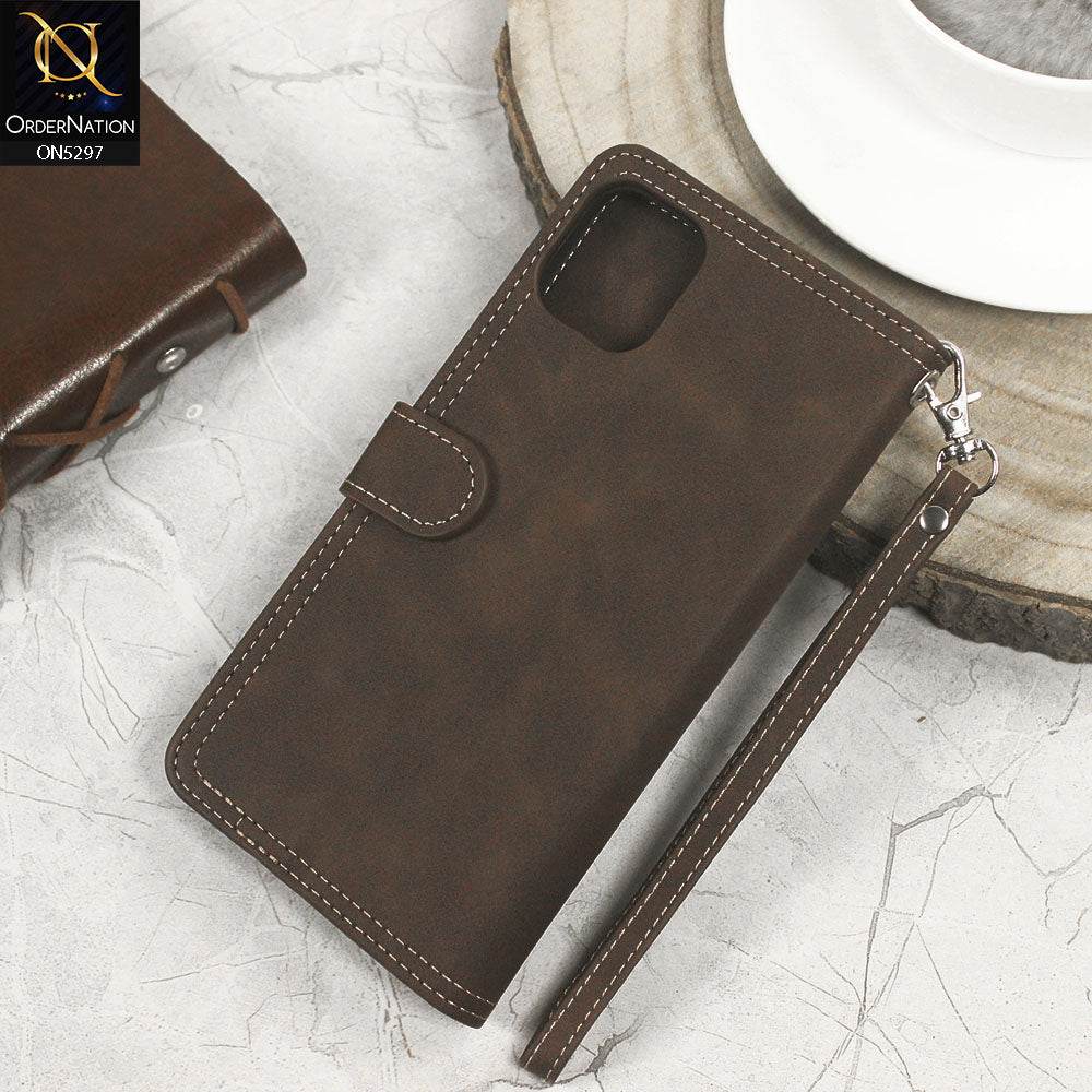 Iphone 11 Cover - Brown - Trendy Premium Leather Flip Book Wallet Card Holder Case With Mirror - Futurestore.pk