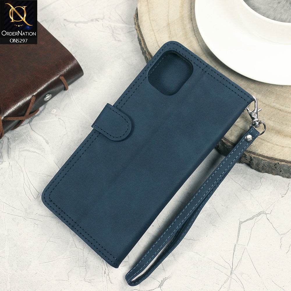 Iphone 13 Cover - Blue - Trendy Premium Leather Flip Book Wallet Card Holder Case With Mirror - Futurestore.pk
