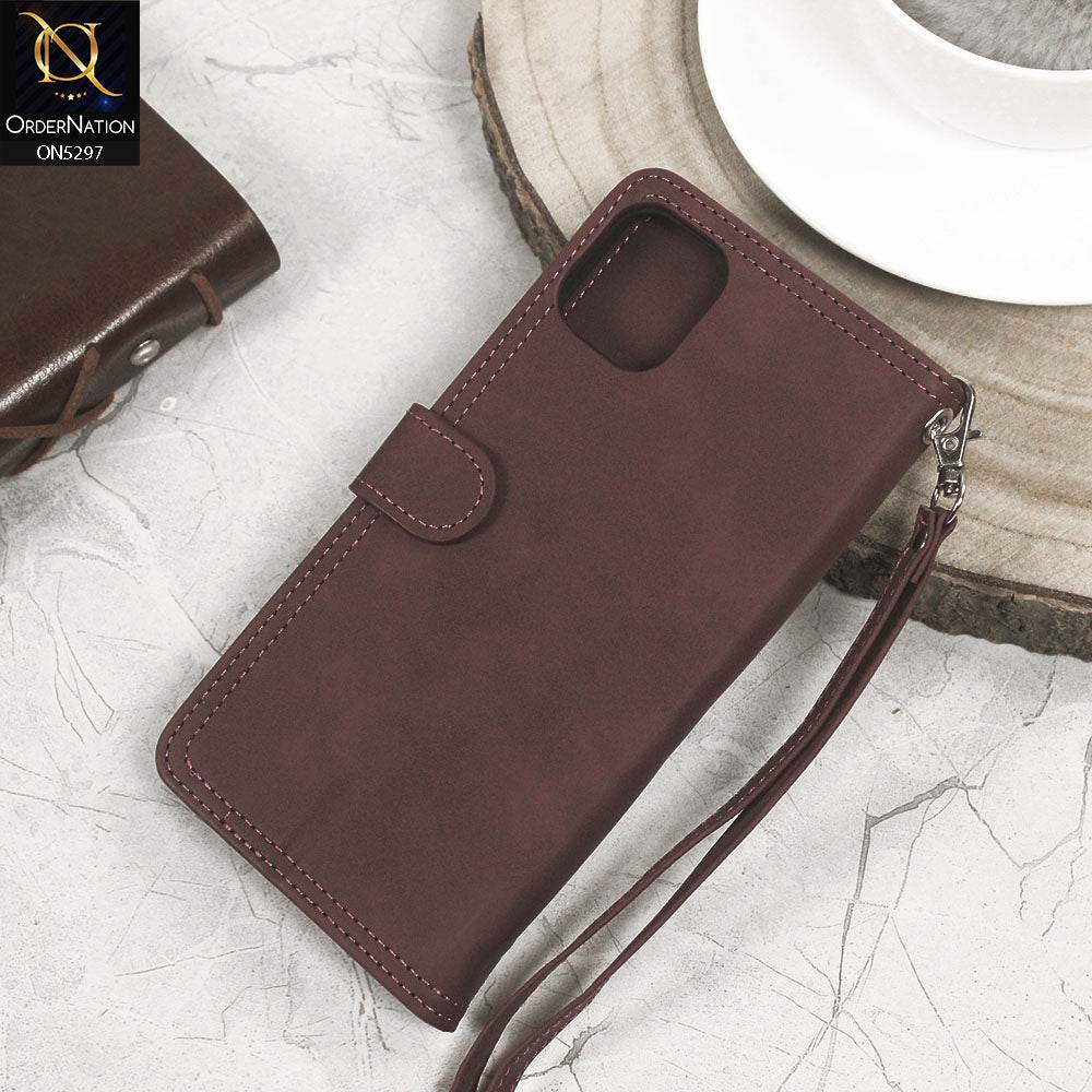 Iphone 13 Cover - Burgundy - Trendy Premium Leather Flip Book Wallet Card Holder Case With Mirror - Futurestore.pk