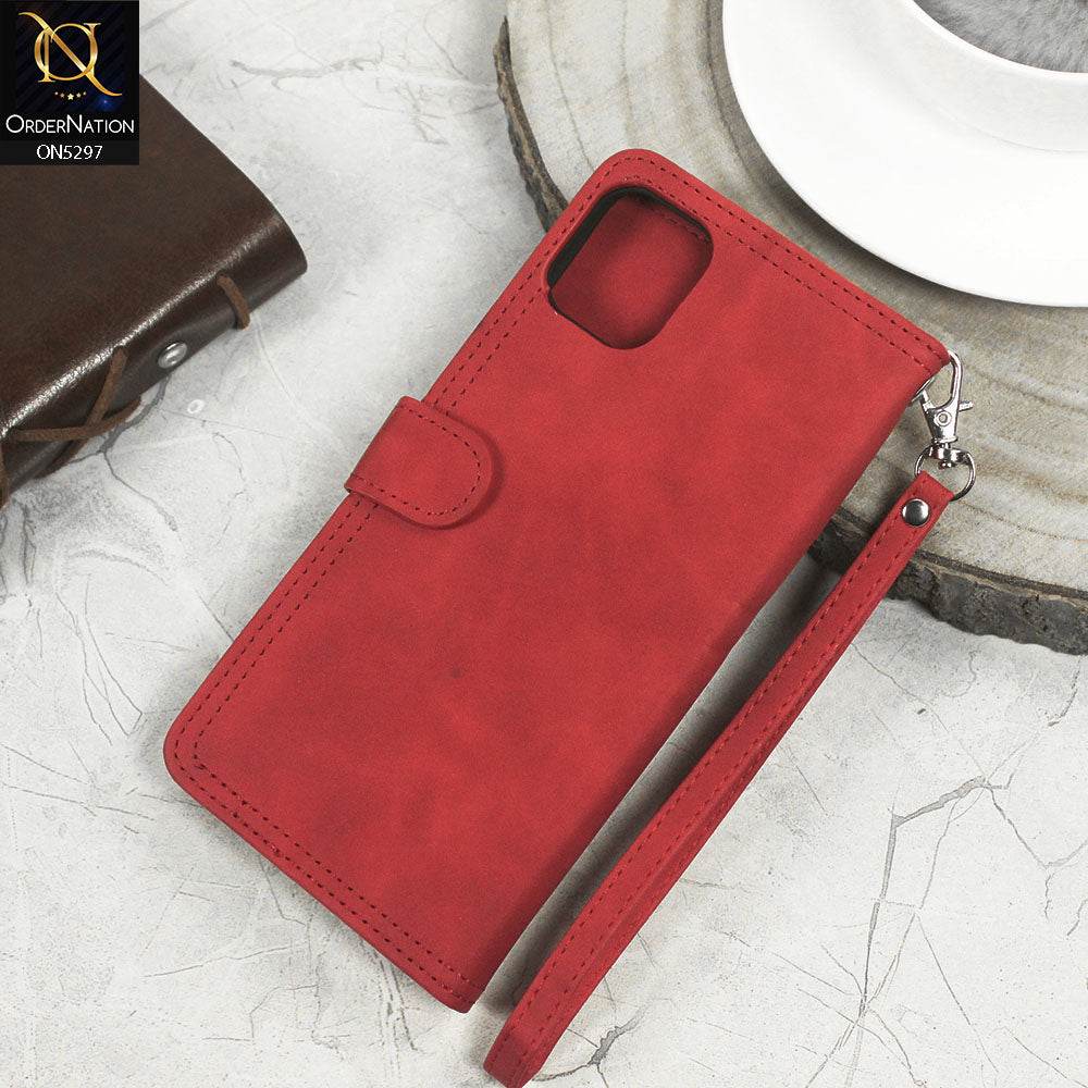 Iphone 13 Cover - Red - Trendy Premium Leather Flip Book Wallet Card Holder Case With Mirror - Futurestore.pk