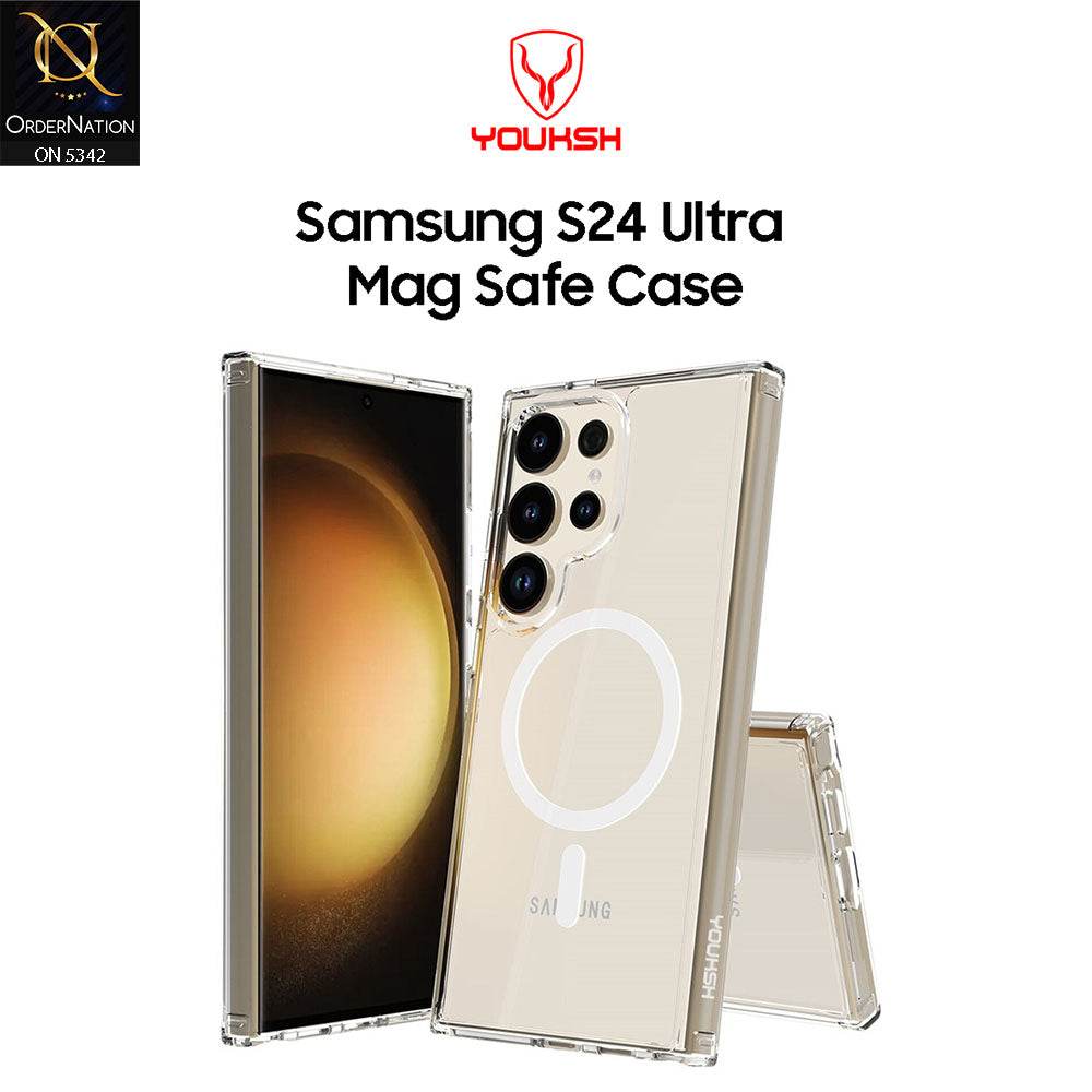 Samsung Galaxy S24 Ultra Cover - Transparent - Youksh Magsafe Clear Soft Borders Case - Futurestore.pk