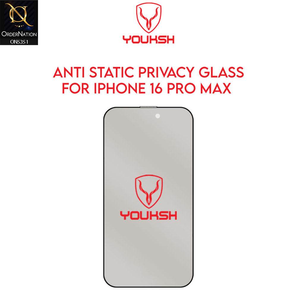 IPhone 16 Pro Max Screen Protector - Black - Youksh Privacy Anti Static Glass Screen Protector - Futurestore.pk