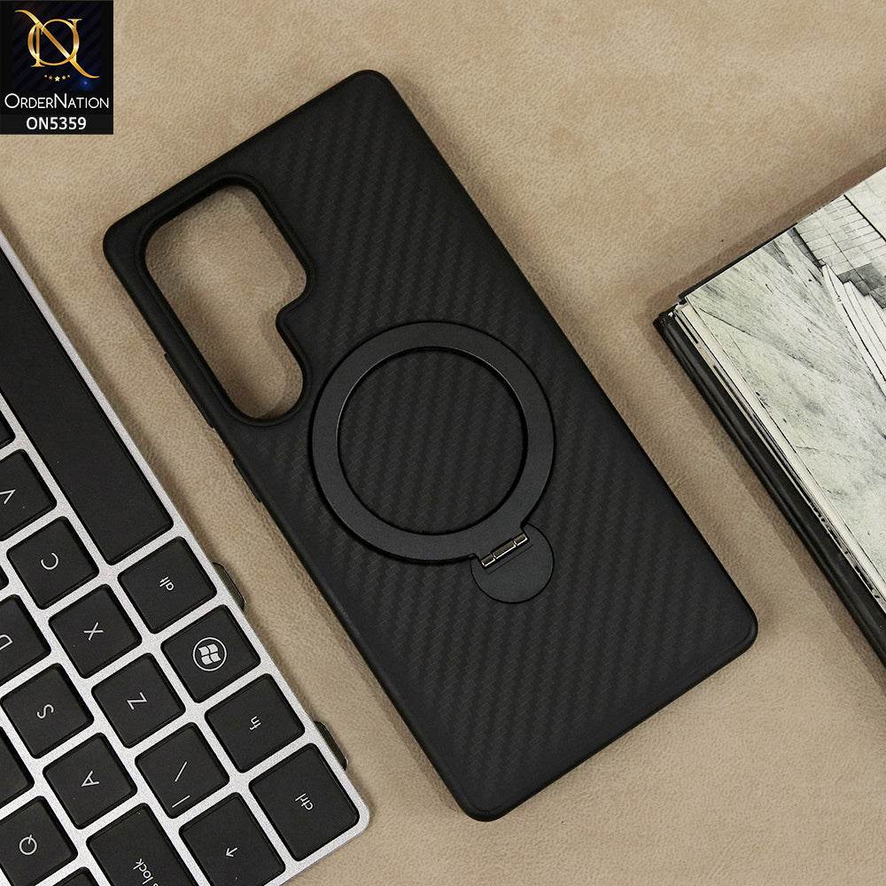 Samsung Galaxy S24 Ultra Cover - Black - Carbon Fiber Case With Magsafe Holder Soft Protective Case