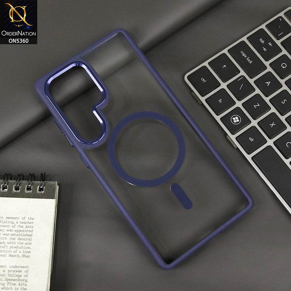 Samsung Galaxy S25 Ultra Cover - Blue - Transparent Clear Soft Border Magsafe Case With Magnetic Camera Ring
